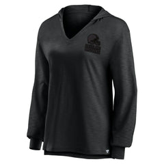 Cleveland Browns Women's Blackout Slub Hoodie V-Neck Long Sleeve T-Shirt - Fanatics