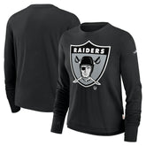 Las Vegas Raiders Women's Large Logo Cropped Long Sleeve Fashion T-Shirt - Black - Nike