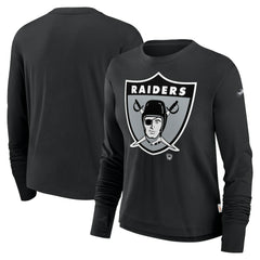 Las Vegas Raiders Women's Large Logo Cropped Long Sleeve Fashion T-Shirt - Black - Nike