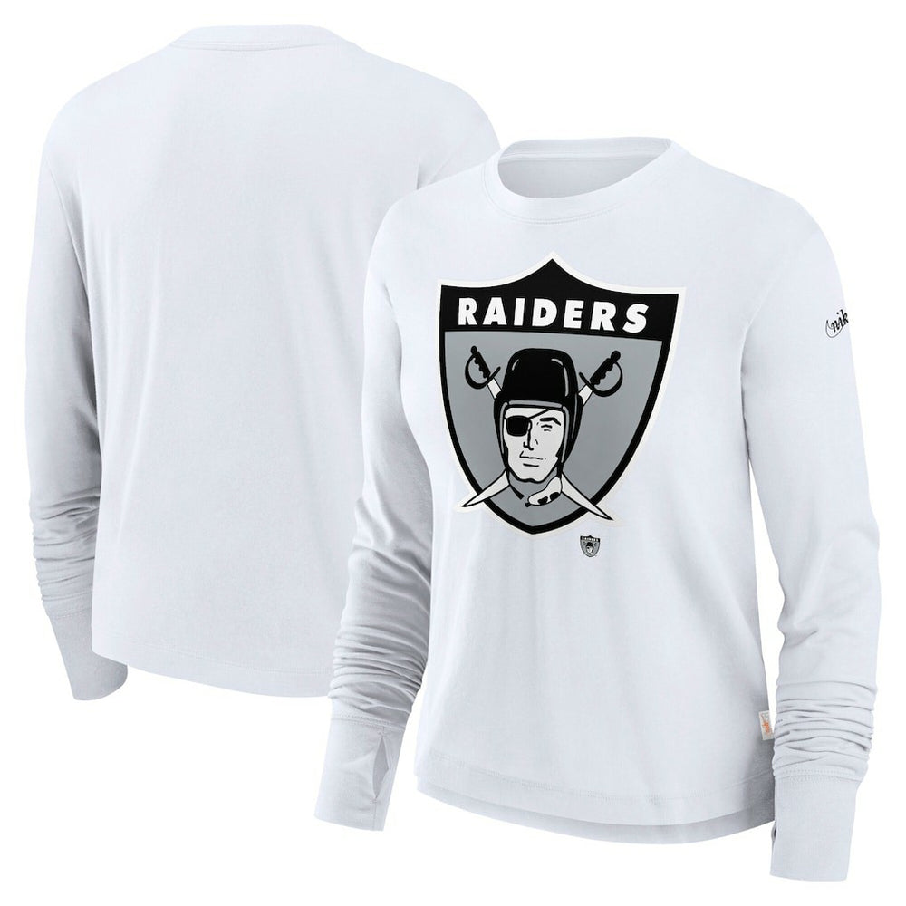 Las Vegas Raiders Women's Large Logo Cropped Long Sleeve Fashion T-Shirt - White - Nike