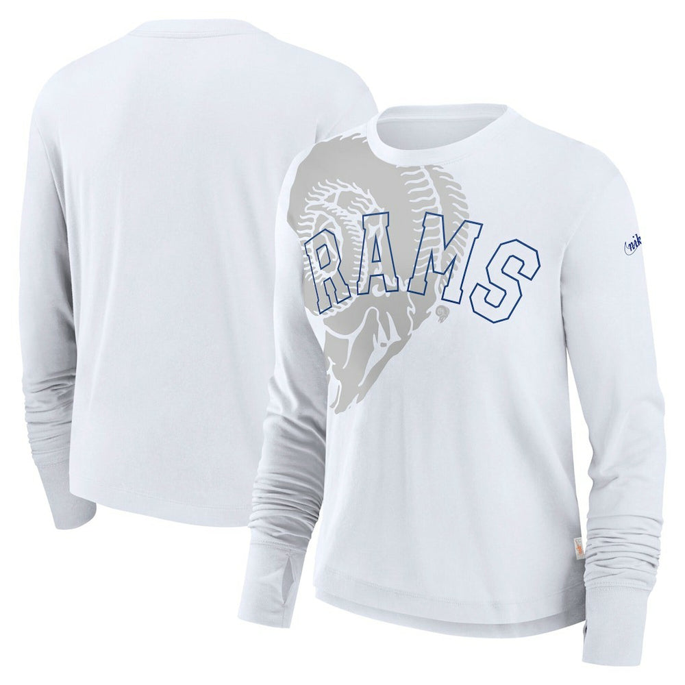 Los Angeles Rams Women's Layered Logo Cropped Long Sleeve Fashion T-Shirt - White - Nike