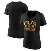 Pittsburgh Steelers Women's Training Camp Stripe V-Neck T-Shirt - Black - Fanatics