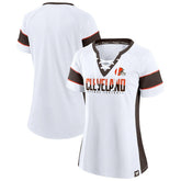 Cleveland Browns Women's Athena Lace-Up V-Neck T-Shirt - White - Fanatics
