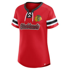 Chicago Blackhawks Fanatics Women's Iconic Athena Lace-Up T-Shirt - Red | Fanatics online