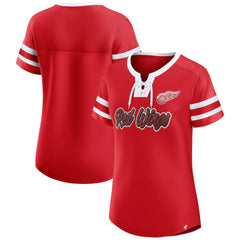 Detroit Red Wings Fanatics Women's Iconic Athena Lace-Up T-Shirt - Red | Fanatics on sale