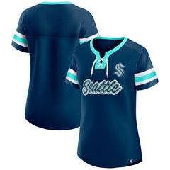 Seattle Kraken Fanatics Women's Iconic Athena Lace-Up T-Shirt - Deep Sea Blue | Fanatics near me