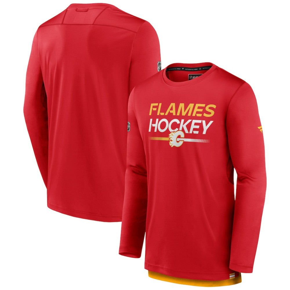 Calgary Flames Fanatics Authentic Pro Tech Long Sleeve T-Shirt - Red | Fanatics Lifestyle