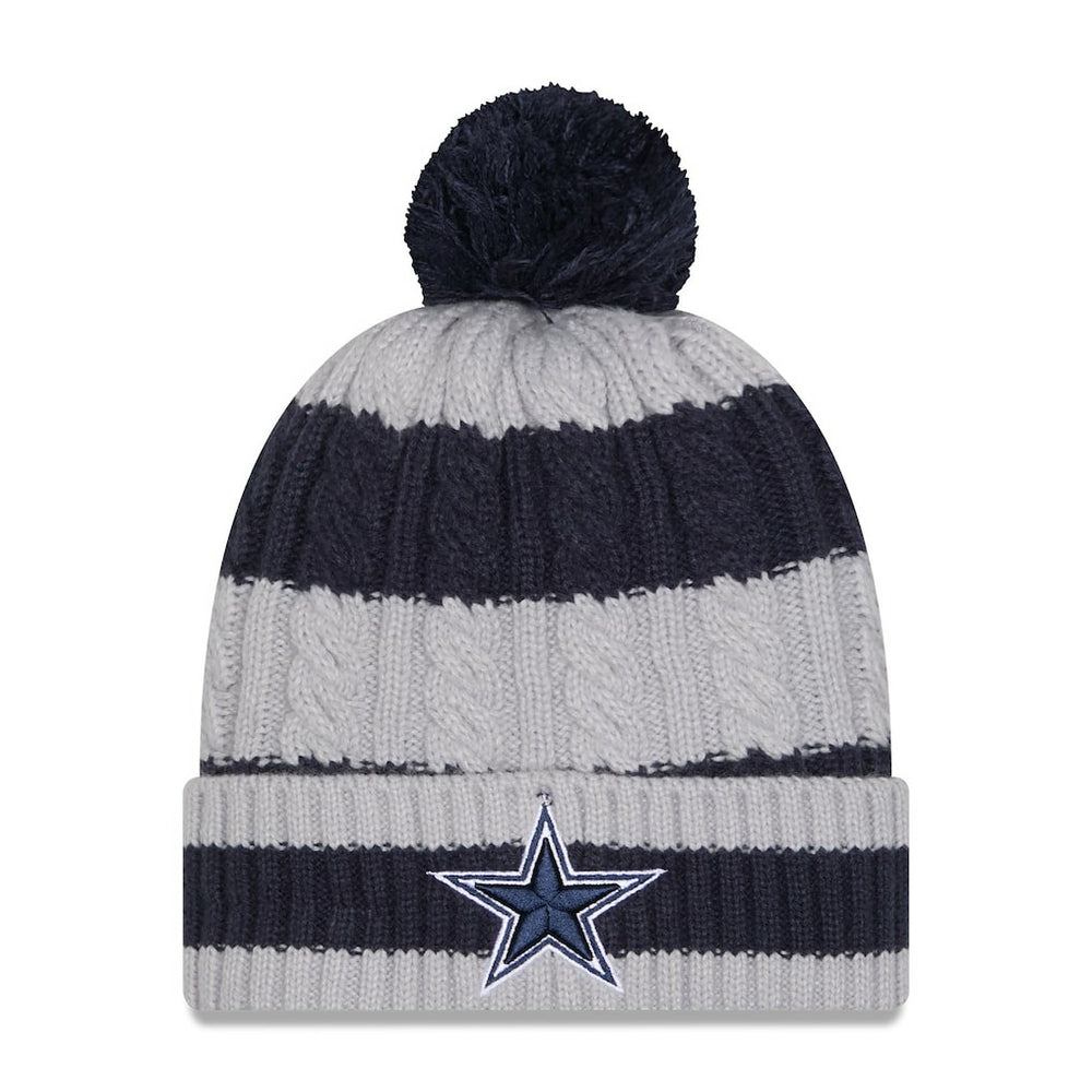 Dallas Cowboys New Era Women's Braided Cuffed Knit Hat with Pom - Navy - NFL