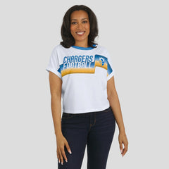 Los Angeles Chargers WEAR by Erin Andrews Women's Cropped Center Stripe Dolman T-Shirt - White - NFL