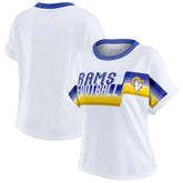 Los Angeles Rams WEAR by Erin Andrews Women's Cropped Center Stripe Dolman T-Shirt - White - NFL