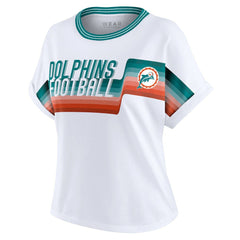 Miami Dolphins WEAR by Erin Andrews Women's Cropped Center Stripe Dolman T-Shirt - White - NFL