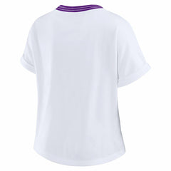 Minnesota Vikings WEAR by Erin Andrews Women's Cropped Center Stripe Dolman T-Shirt - White - NFL