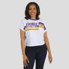 Minnesota Vikings WEAR by Erin Andrews Women's Cropped Center Stripe Dolman T-Shirt - White - NFL