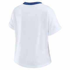 New England Patriots WEAR by Erin Andrews Women's Cropped Center Stripe Dolman T-Shirt - White - NFL