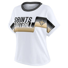 New Orleans Saints WEAR by Erin Andrews Women's Cropped Center Stripe Dolman T-Shirt - White - NFL