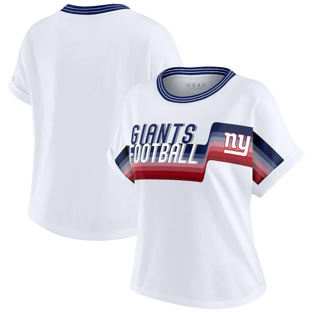 New York Giants WEAR by Erin Andrews Women's Cropped Center Stripe Dolman T-Shirt - White - NFL