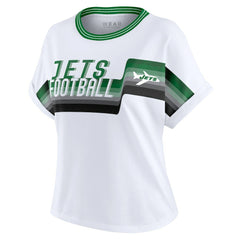 New York Jets WEAR by Erin Andrews Women's Cropped Center Stripe Dolman T-Shirt - White - NFL