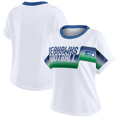 Seattle Seahawks WEAR by Erin Andrews Women's Cropped Center Stripe Dolman T-Shirt - White - NFL