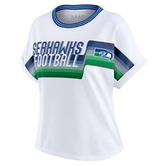Seattle Seahawks WEAR by Erin Andrews Women's Cropped Center Stripe Dolman T-Shirt - White - NFL