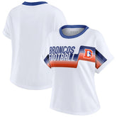 Denver Broncos WEAR by Erin Andrews Women's Cropped Center Stripe Dolman T-Shirt - White - NFL