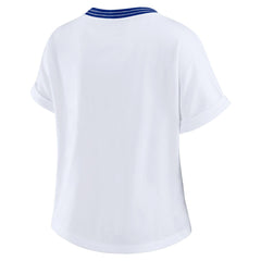 Denver Broncos WEAR by Erin Andrews Women's Cropped Center Stripe Dolman T-Shirt - White - NFL