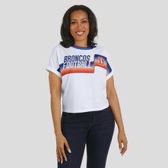 Denver Broncos WEAR by Erin Andrews Women's Cropped Center Stripe Dolman T-Shirt - White - NFL
