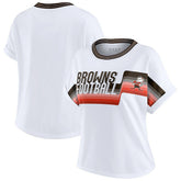 Cleveland Browns WEAR by Erin Andrews Women's Cropped Center Stripe Dolman T-Shirt - White - NFL