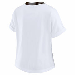 Cleveland Browns WEAR by Erin Andrews Women's Cropped Center Stripe Dolman T-Shirt - White - NFL