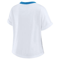 Detroit Lions WEAR by Erin Andrews Women's Cropped Center Stripe Dolman T-Shirt - White - NFL