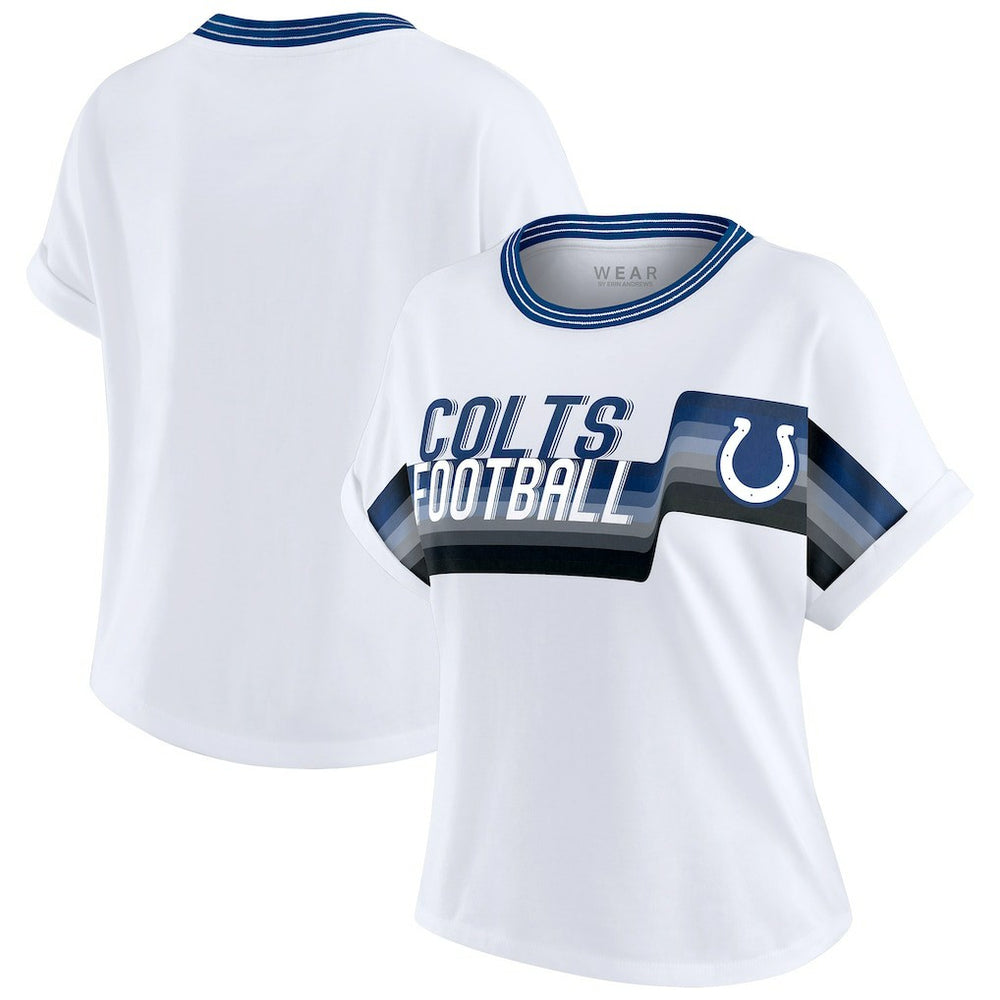 Indianapolis Colts WEAR by Erin Andrews Women's Cropped Center Stripe Dolman T-Shirt - White - NFL