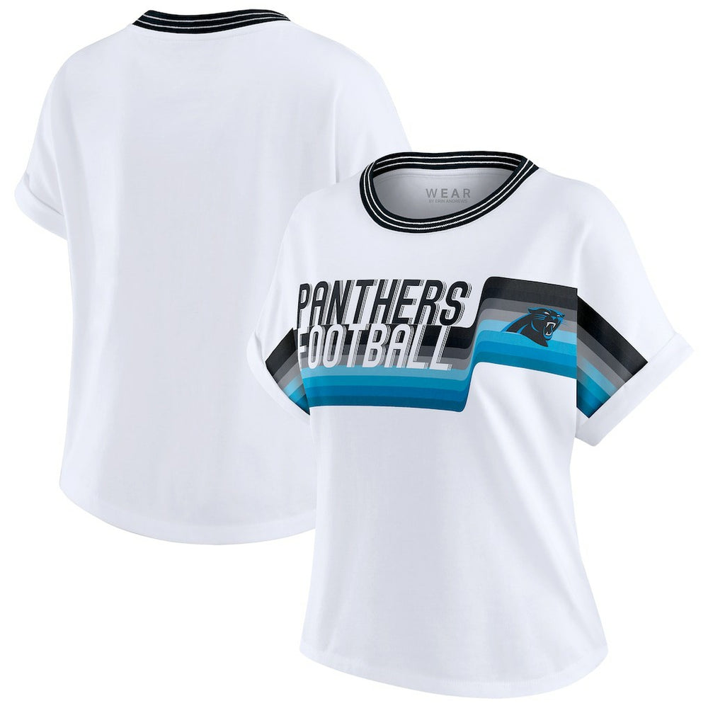 Carolina Panthers WEAR by Erin Andrews Women's Cropped Center Stripe Dolman T-Shirt - White - NFL