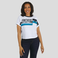 Carolina Panthers WEAR by Erin Andrews Women's Cropped Center Stripe Dolman T-Shirt - White - NFL