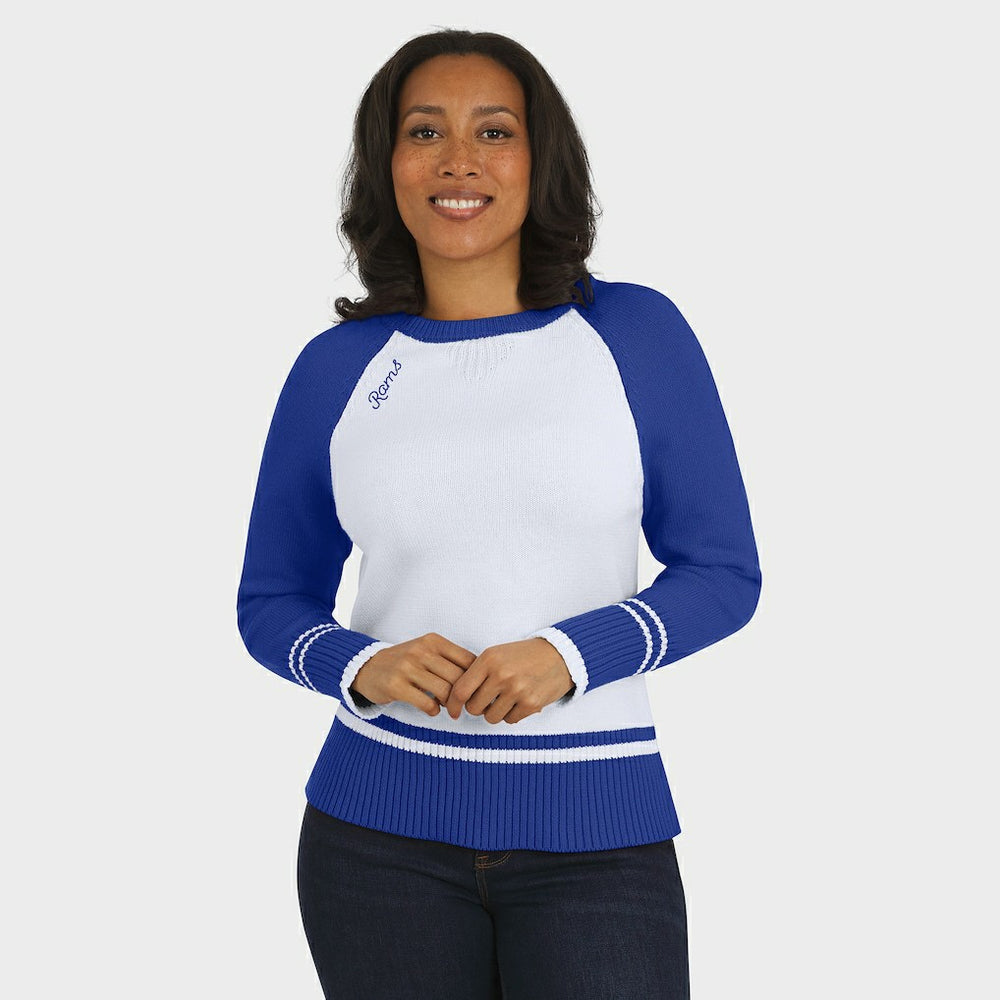 Los Angeles Rams WEAR by Erin Andrews Women's Colorblock Raglan Sweater - White/Royal - NFL
