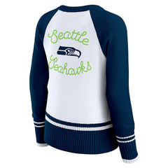 Seattle Seahawks WEAR by Erin Andrews Women's Colorblock Raglan Sweater - White/College Navy - NFL