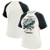 Jacksonville Jaguars WEAR by Erin Andrews Women's Sleeve Stripe Distressed Raglan T-Shirt - White - NFL