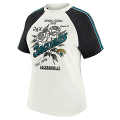 Jacksonville Jaguars WEAR by Erin Andrews Women's Sleeve Stripe Distressed Raglan T-Shirt - White - NFL