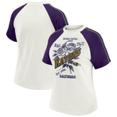 Baltimore Ravens WEAR by Erin Andrews Women's Sleeve Stripe Distressed Raglan T-Shirt - White - NFL