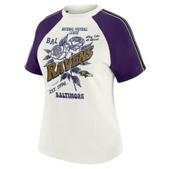Baltimore Ravens WEAR by Erin Andrews Women's Sleeve Stripe Distressed Raglan T-Shirt - White - NFL