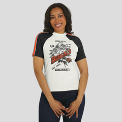 Cincinnati Bengals WEAR by Erin Andrews Women's Sleeve Stripe Distressed Raglan T-Shirt - White - NFL