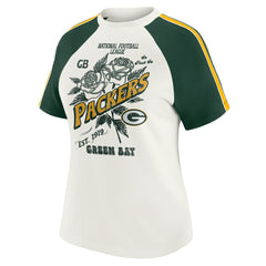 Green Bay Packers WEAR by Erin Andrews Women's Sleeve Stripe Distressed Raglan T-Shirt - White - NFL