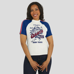 New York Giants WEAR by Erin Andrews Women's Sleeve Stripe Distressed Raglan T-Shirt - White - NFL