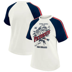 New England Patriots WEAR by Erin Andrews Women's Sleeve Stripe Distressed Raglan T-Shirt - White - NFL