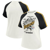 Pittsburgh Steelers WEAR by Erin Andrews Women's Sleeve Stripe Distressed Raglan T-Shirt - White - NFL