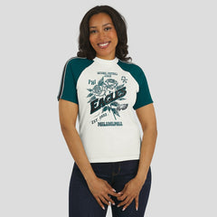 Philadelphia Eagles WEAR by Erin Andrews Women's Sleeve Stripe Distressed Raglan T-Shirt - White - NFL