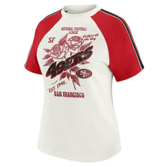 San Francisco 49ers WEAR by Erin Andrews Women's Sleeve Stripe Distressed Raglan T-Shirt - White - NFL