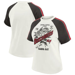 Tampa Bay Buccaneers WEAR by Erin Andrews Women's Sleeve Stripe Distressed Raglan T-Shirt - White - NFL