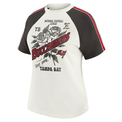 Tampa Bay Buccaneers WEAR by Erin Andrews Women's Sleeve Stripe Distressed Raglan T-Shirt - White - NFL
