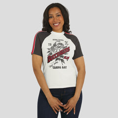 Tampa Bay Buccaneers WEAR by Erin Andrews Women's Sleeve Stripe Distressed Raglan T-Shirt - White - NFL