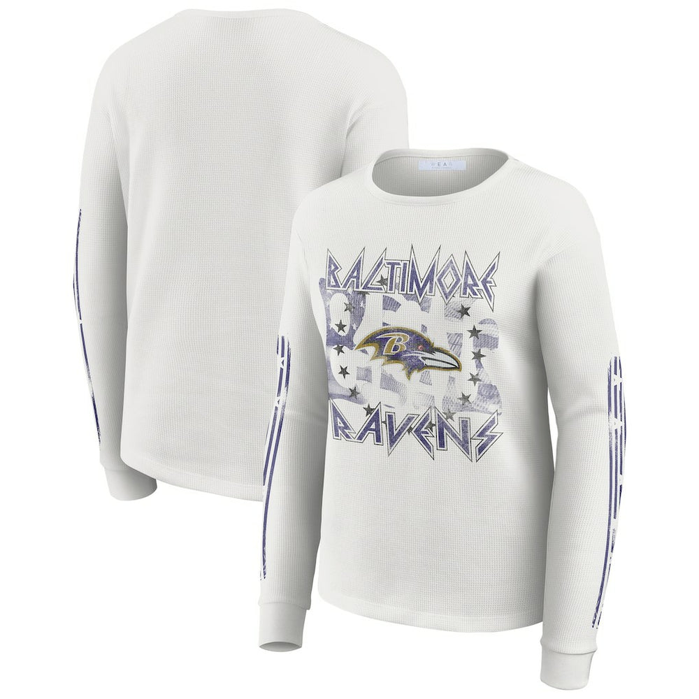 Baltimore Ravens WEAR by Erin Andrews Women's Graphic Waffle Long-Sleeve T-Shirt - White - NFL