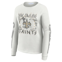 New Orleans Saints WEAR by Erin Andrews Women's Graphic Waffle Long-Sleeve T-Shirt - White - NFL